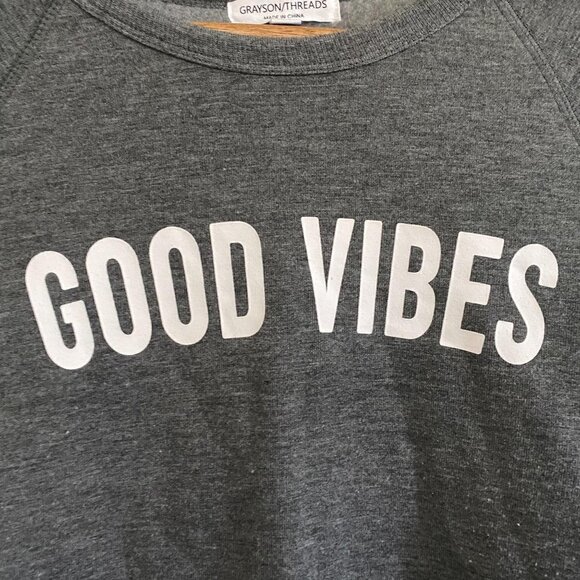 Grayson Threads Graphic Good Vibes Gray Raglan Oversized Lounge Sweatshirt - Picture 3 of 9